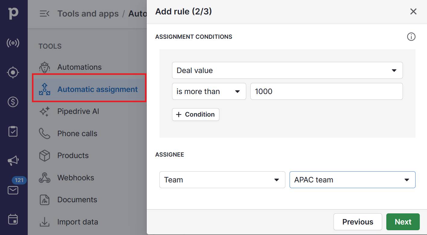 Workflow automation Pipedrive lead assignment