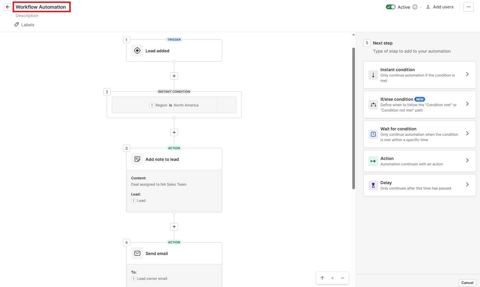 Workflow automation Pipedrive lead assignment