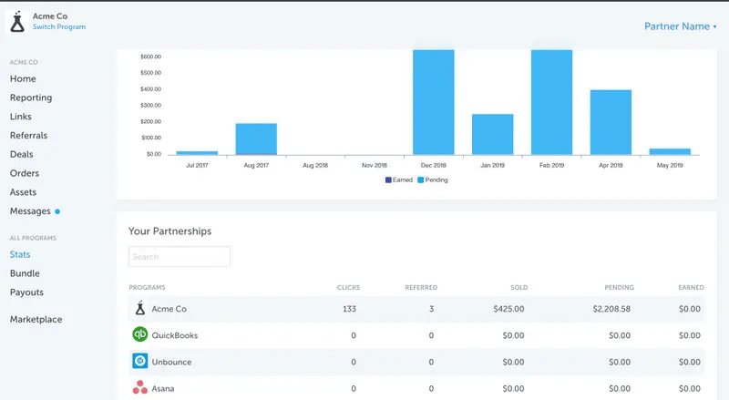 affiliate marketing software partnerstack interface