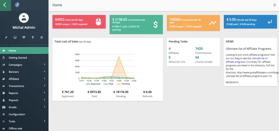 affiliate marketing software post affiliate pro interface
