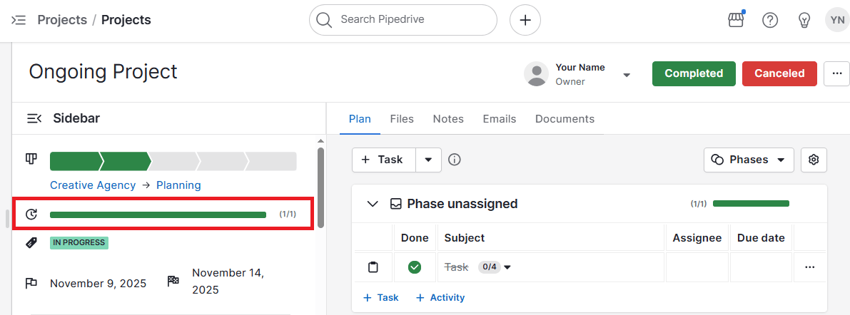 agile sales pipedrive progress bar