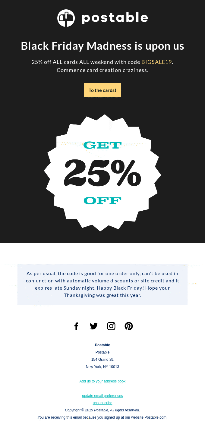 Black Friday email example Postable