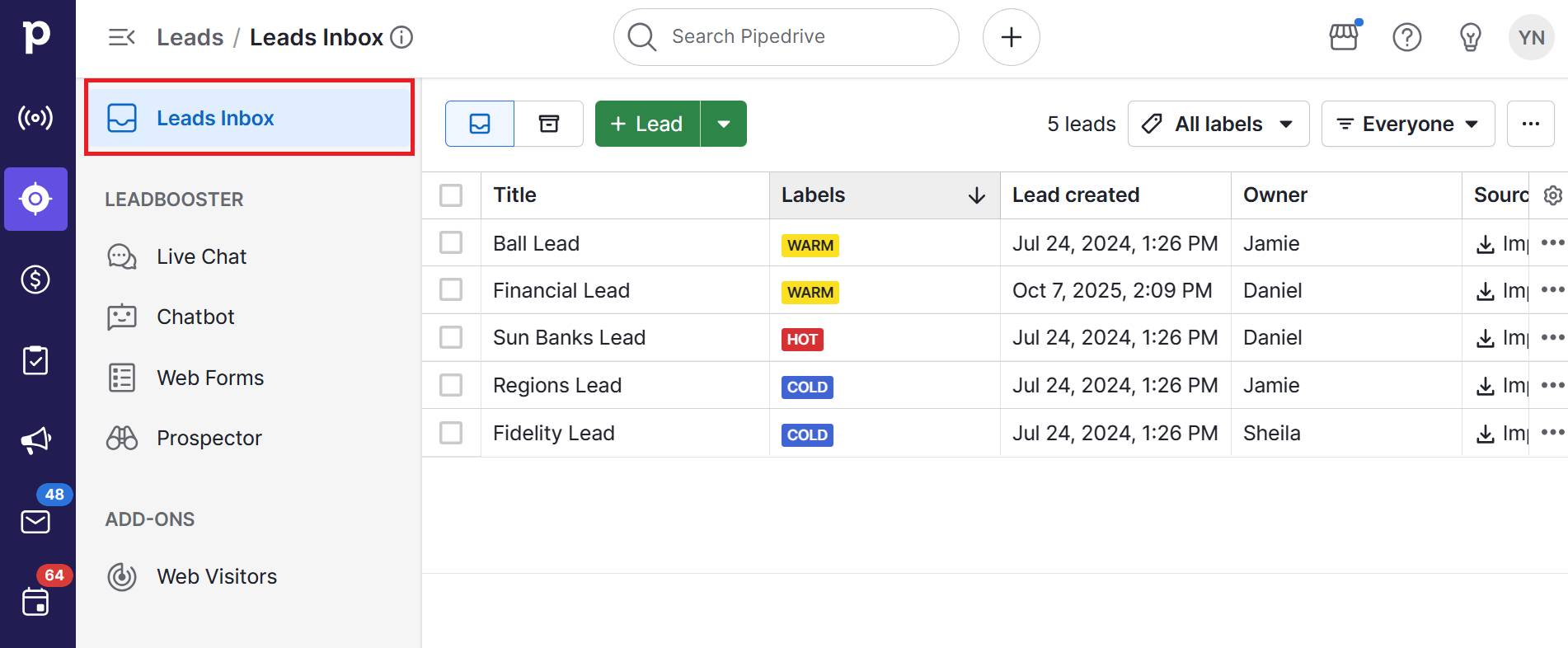 branding agency for startups Pipedrive's Leads Inbox