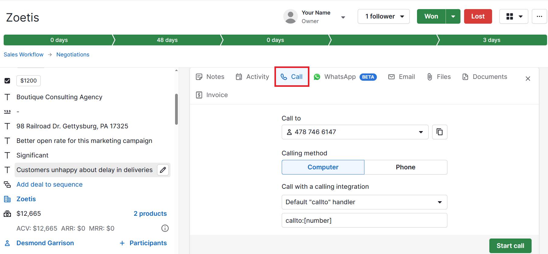 Call management software Pipedrive call integration
