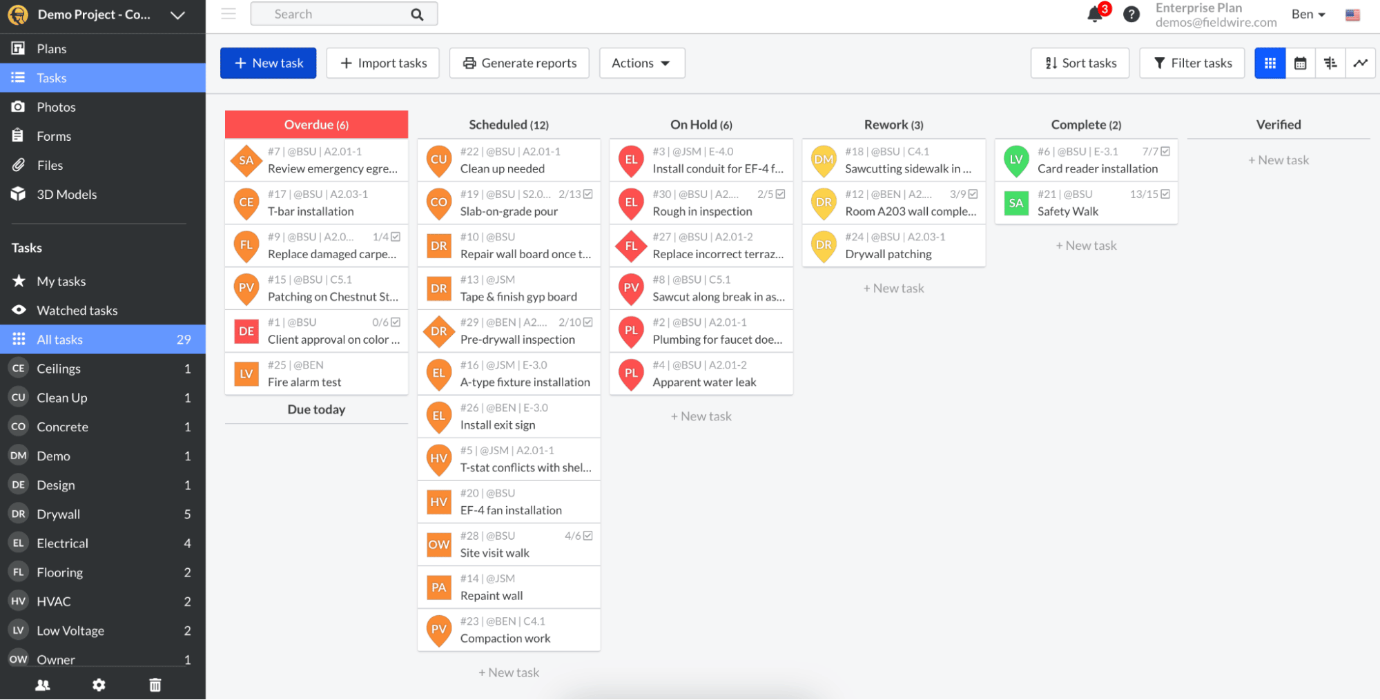 construction project management software Fieldwire task tab