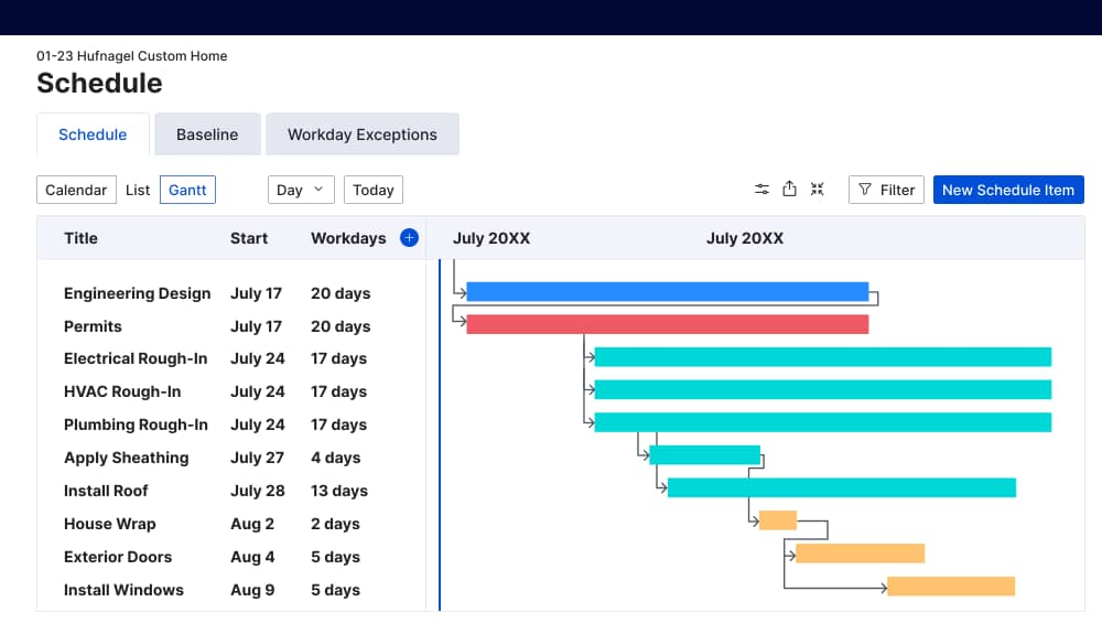 construction project software management Buildertrend schedule