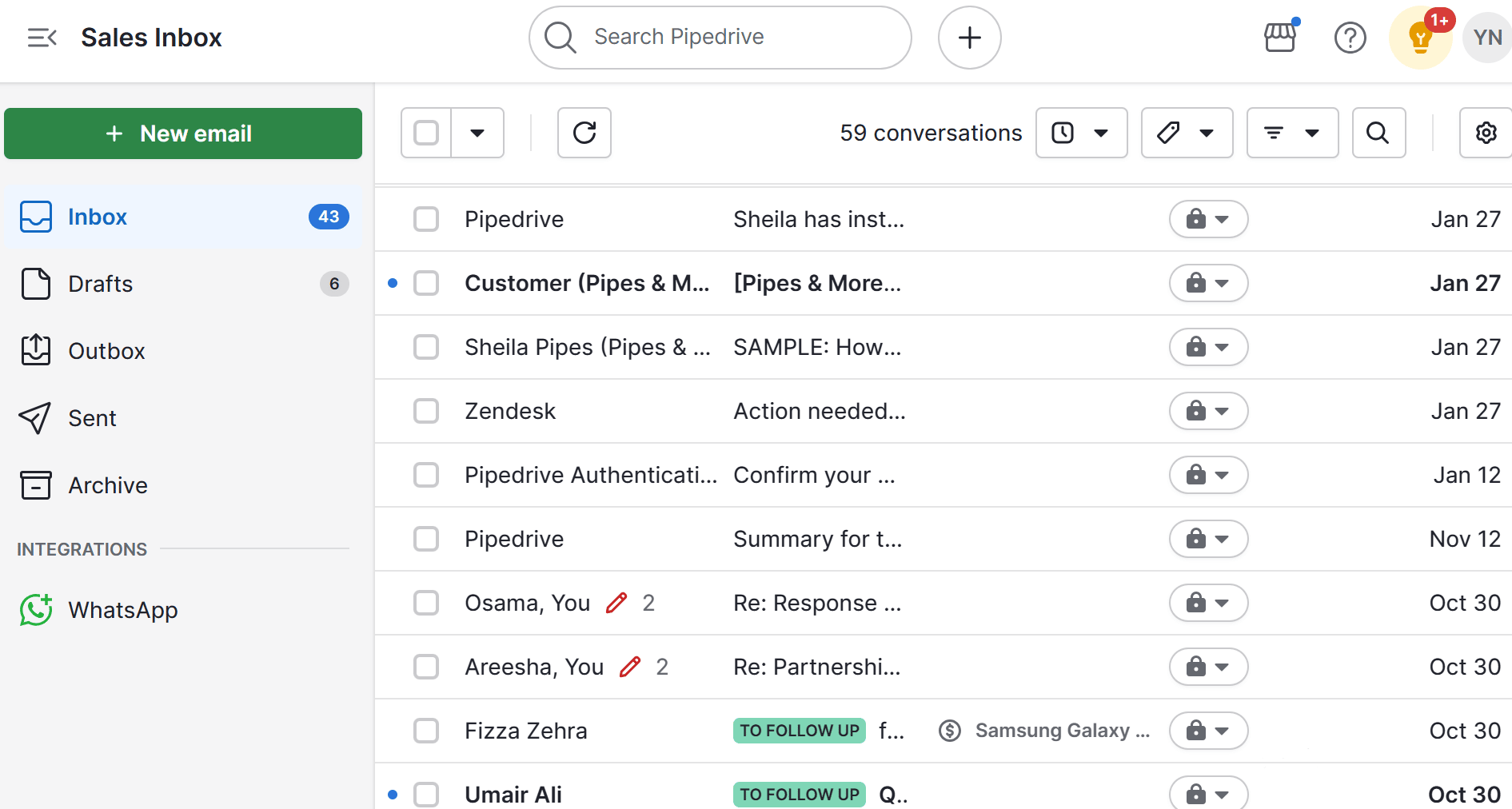 customer interaction management Pipedrive sales inbox