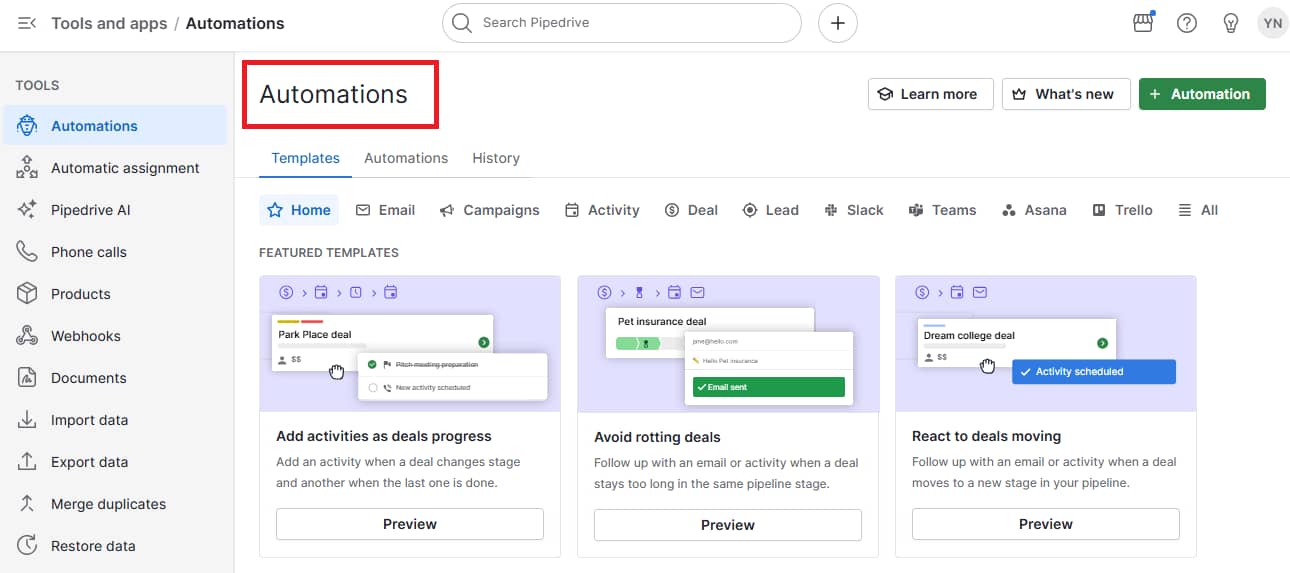 data pipeline automation pipedrive automations