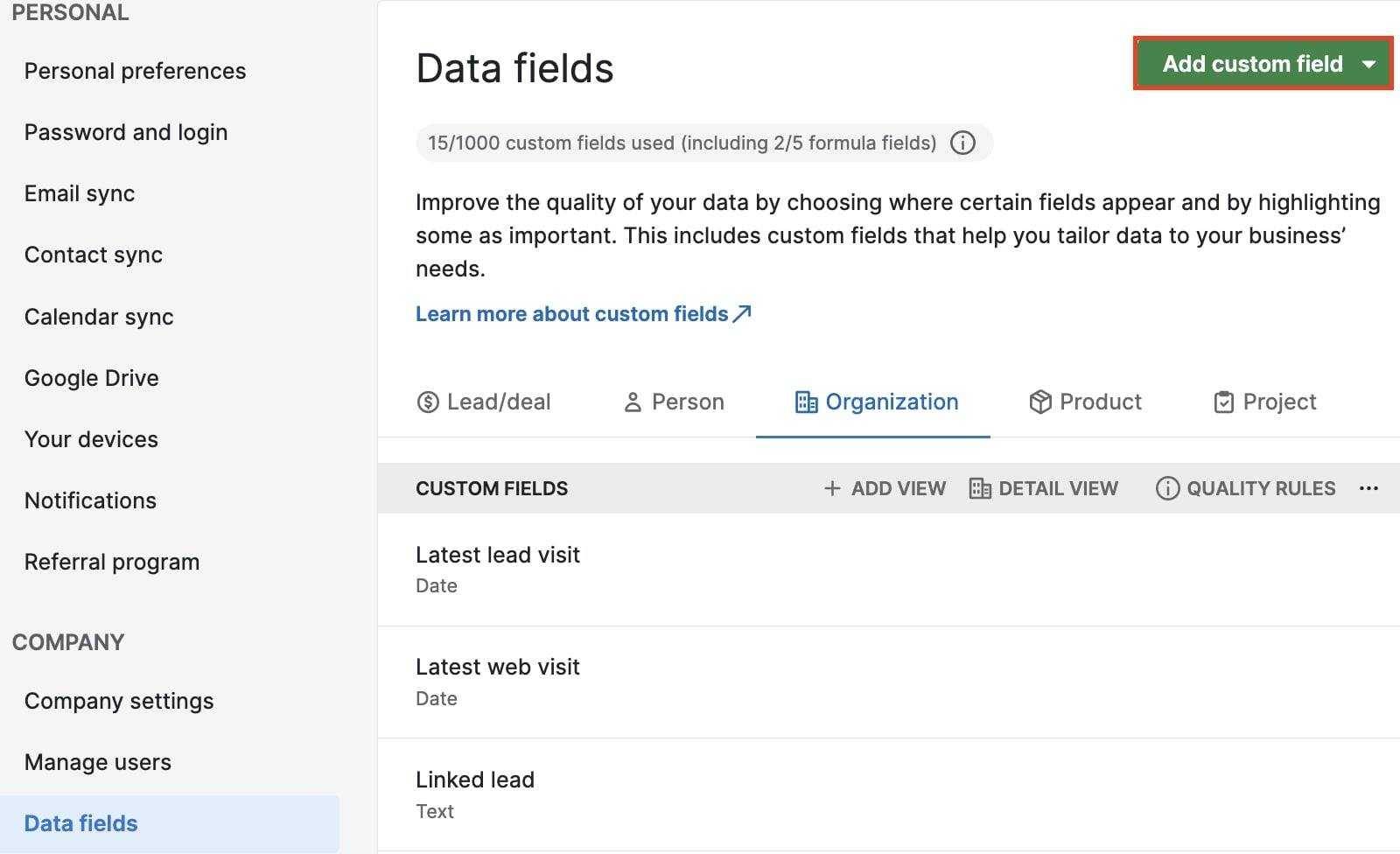 Lead enrichment Pipedrive program goals
