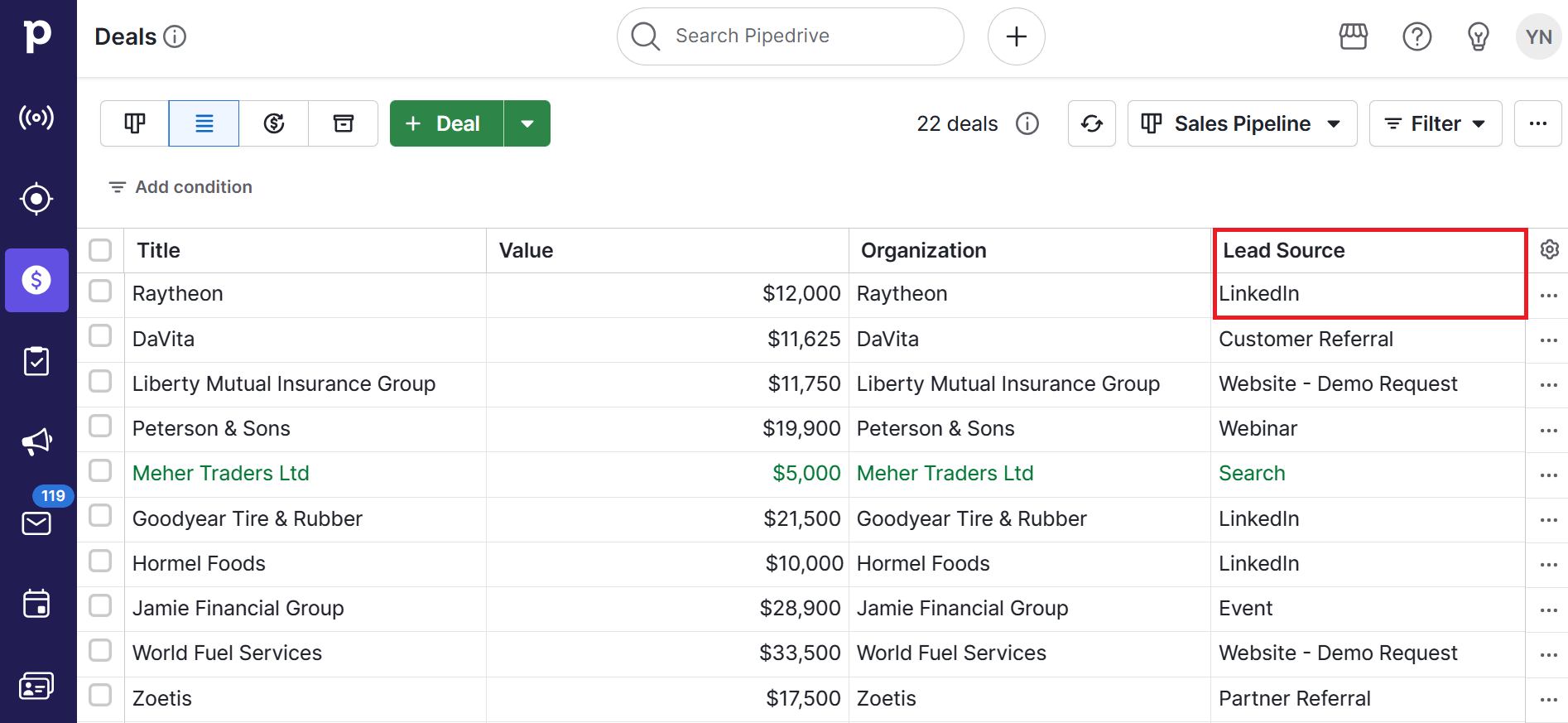 how to use LinkedIn for sales Pipedrive lead source tagging