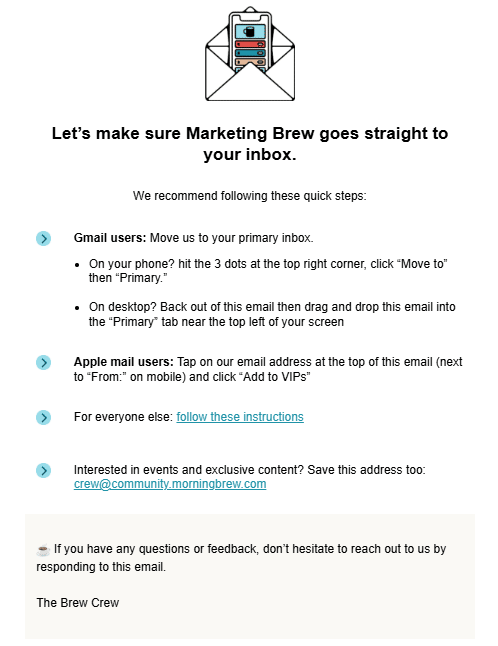 how to whitelist an email marketing brew