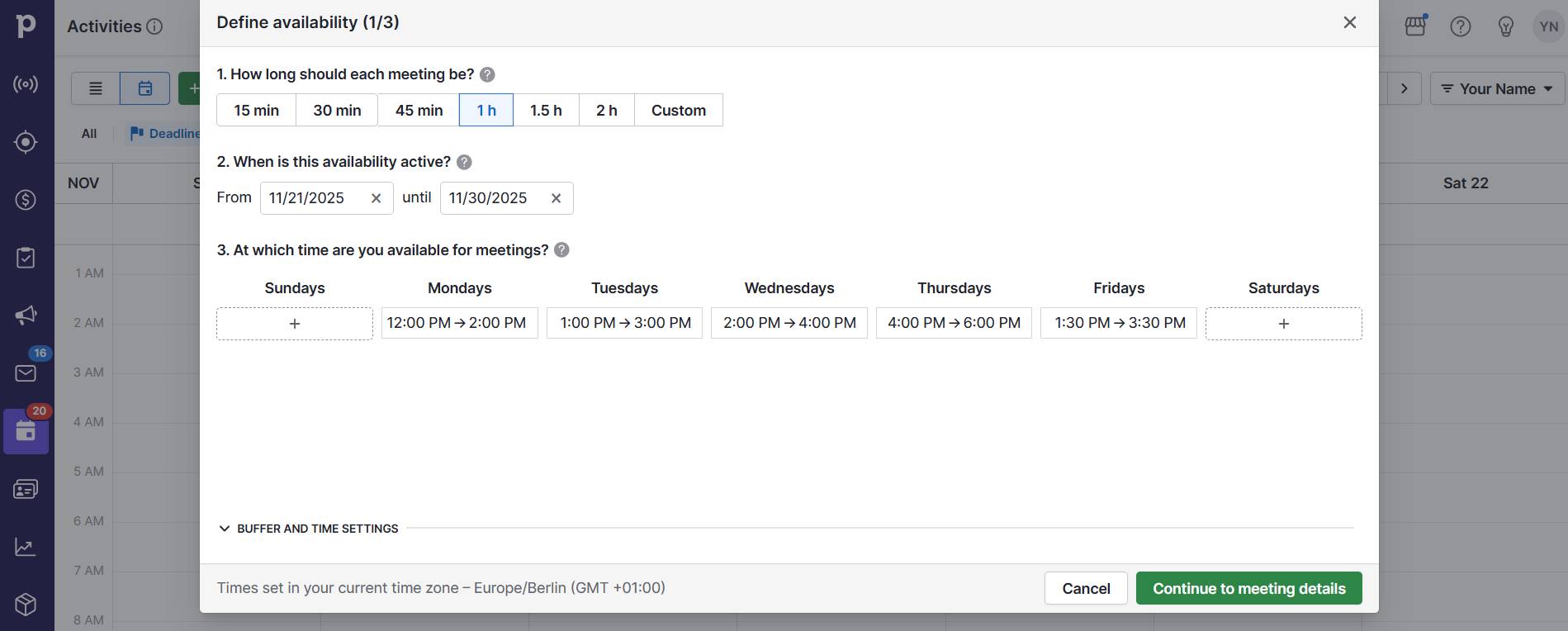 client booking system Pipedrive interface