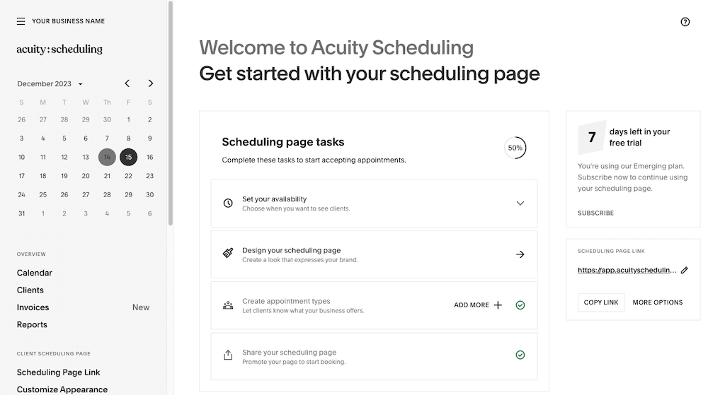 Client booking system Acuity