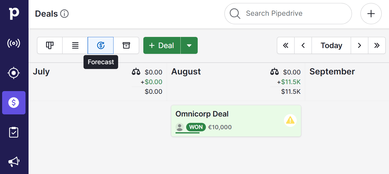 How to get clients Pipedrive deal forecast view