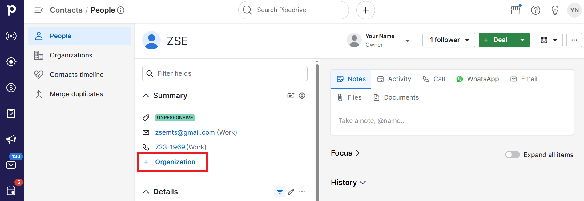 key account management Pipedrive organization record