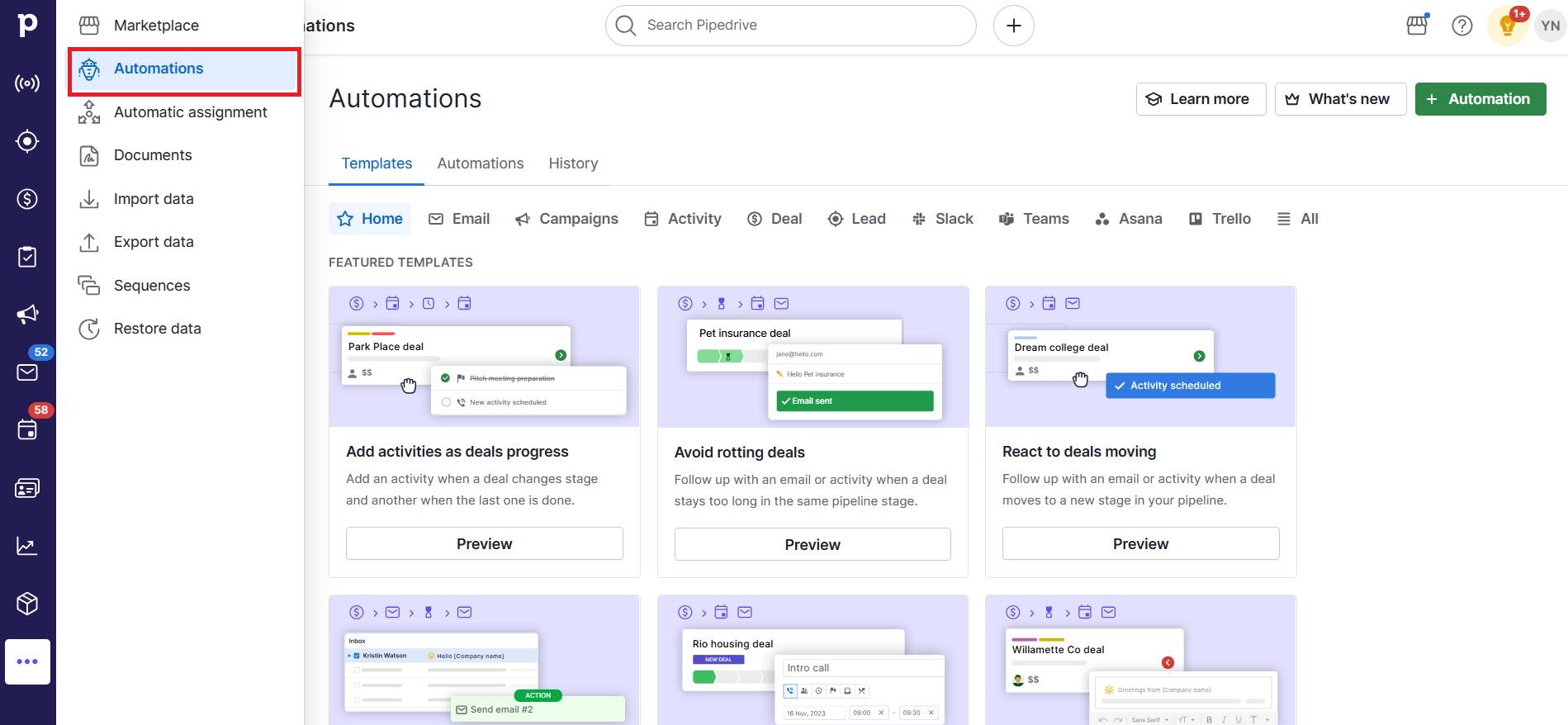 sales administrator Pipedrive Automations workflow