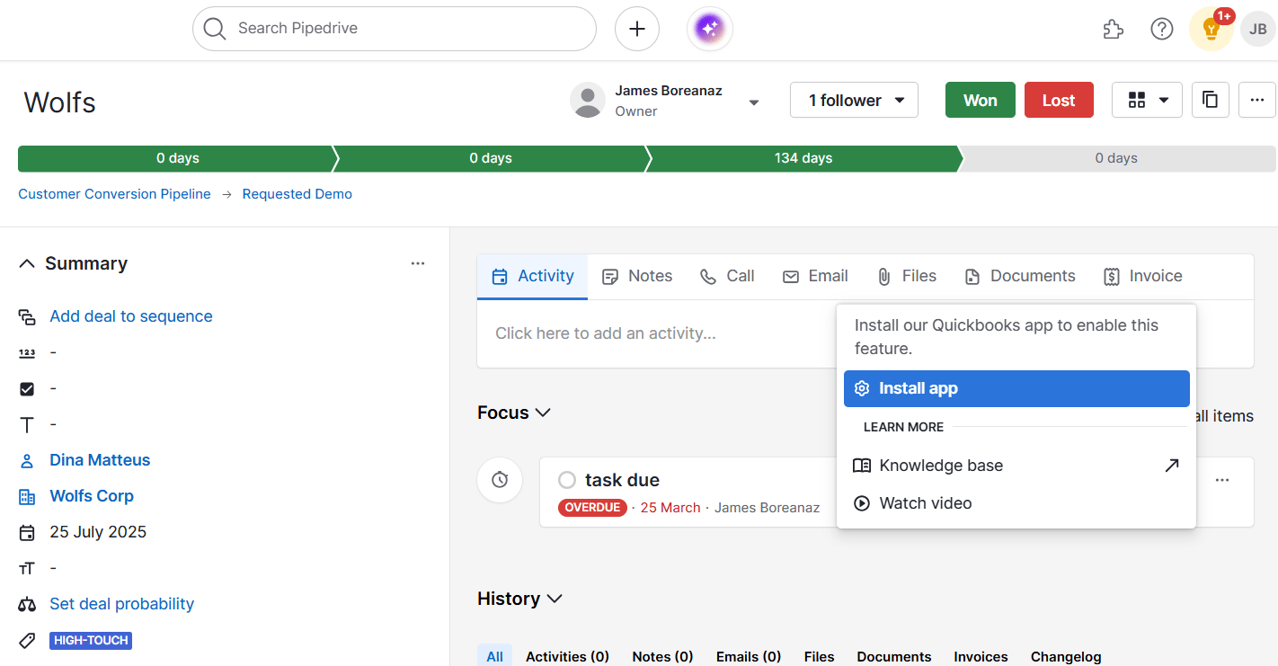 sales agreement Pipedrive QuickBooks download