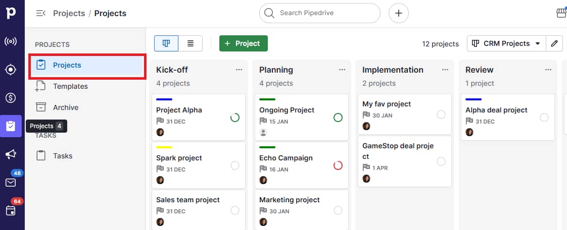 sales team collaboration software Pipedrive Projects