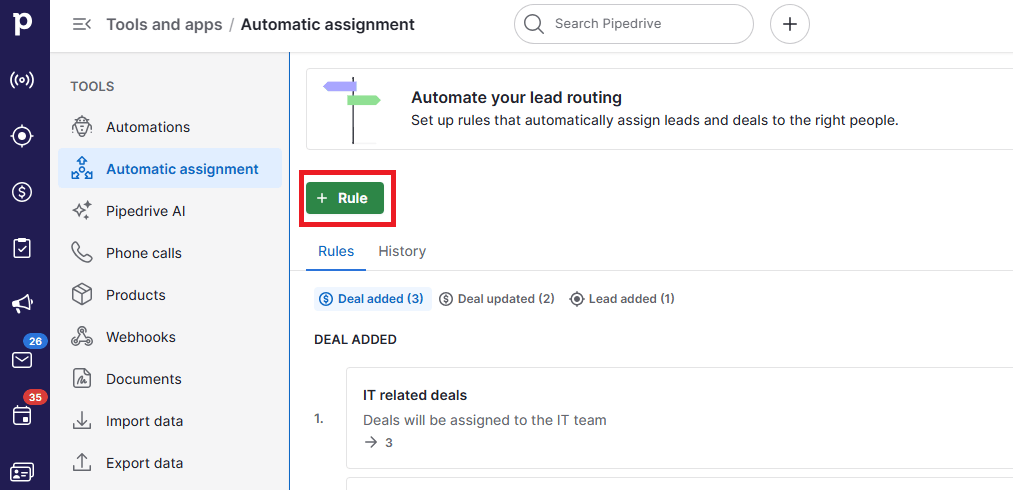 virtual event software Pipedrive automatic lead assignment