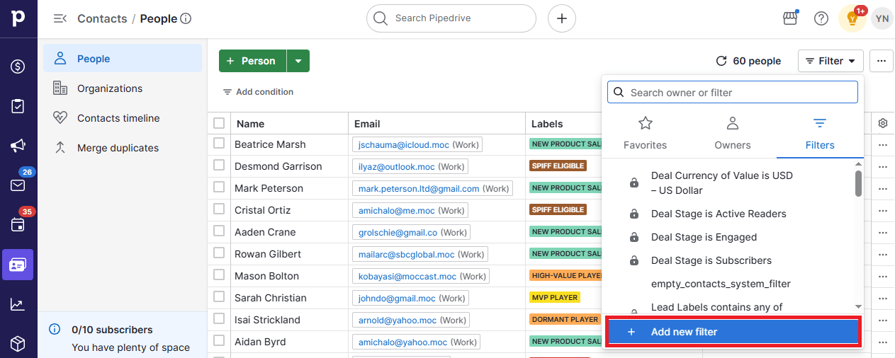  virtual event software Pipedrive filtering